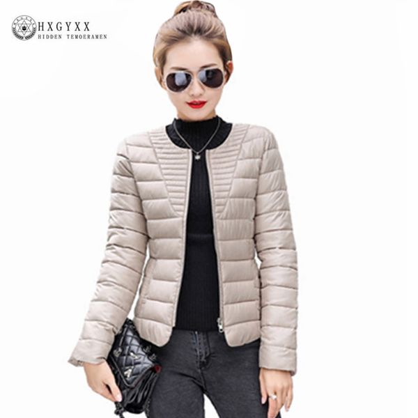 

2019 fashion ultralight parka winter jacket women unique style quilted coat short warm thin padded outwear snow wear oka636, Tan;black