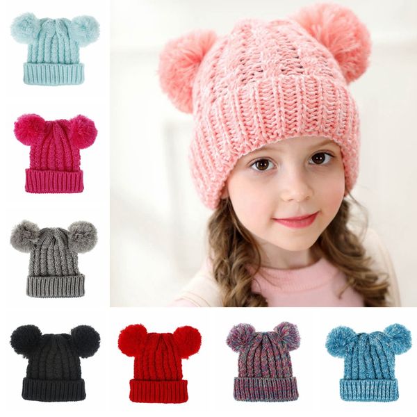 

мода дети вязать pom pom hat дети теплая зима крючком черепа cap outdoor girl ski caps christmas party hats tta1836, Blue;gray