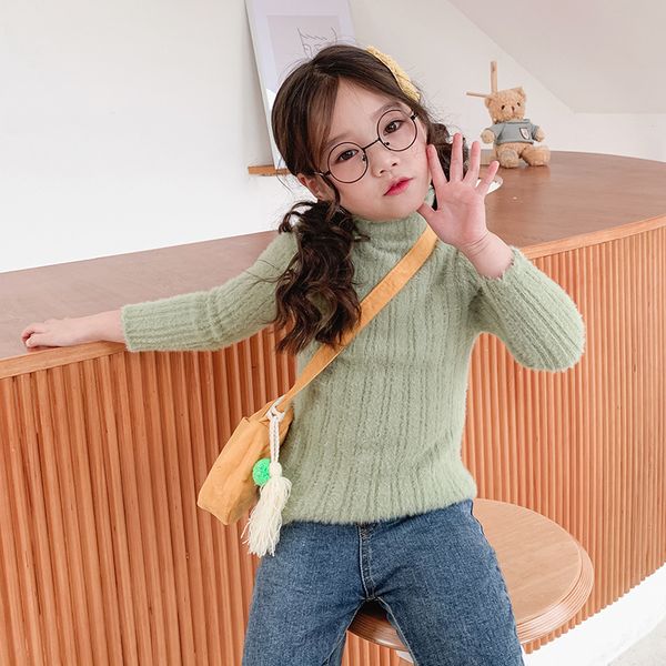 

autumn and winter 2019 new korean children's bottomed t-shirt solid slim elastic girls' bottomed sweater, Blue