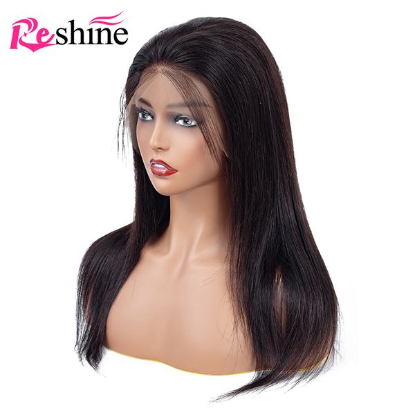 

reshine 13x4 lace front human hair wigs pre plucked remy hair brazilian straight 13x6 lace wig with baby for black women, Black;brown