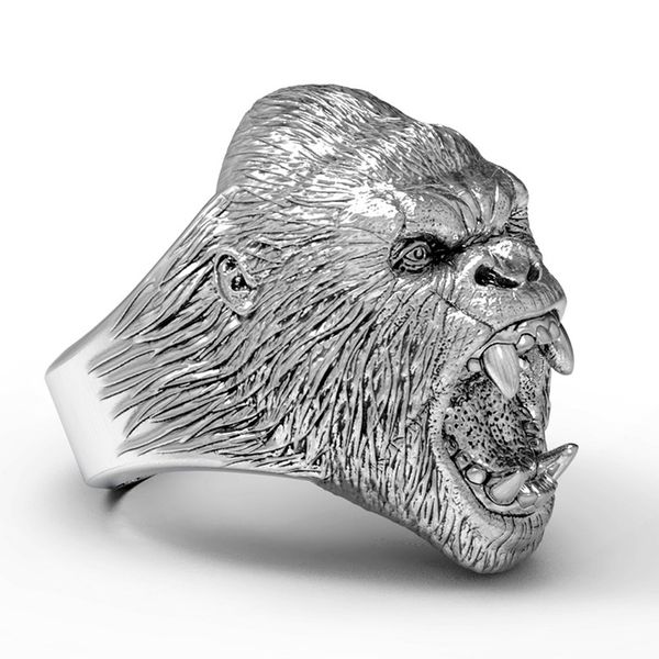 

men's titanium steel ring vintage animal angry gorilla ring, Golden;silver