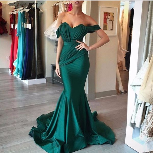 Verde esmeralda fora do ombro Mermaid Prom Vestidos longos 2019 vestidos de noite partido Satin Sexy Vestido formal Mulheres Vestido de Festa