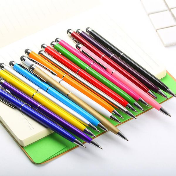 

2pcs metal writing ballpoint pen touch screen roller pen luxury school student writing, Blue;orange