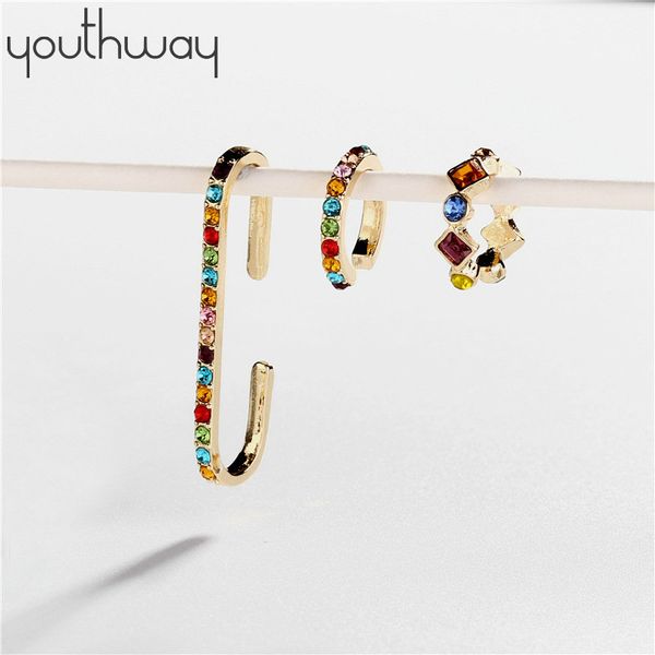 

3 pcs set no piercedÂ earcuff ear wrap earcuff clips coloured crystal rhinestone paved ear clamp clip-on earrings for girls, Silver