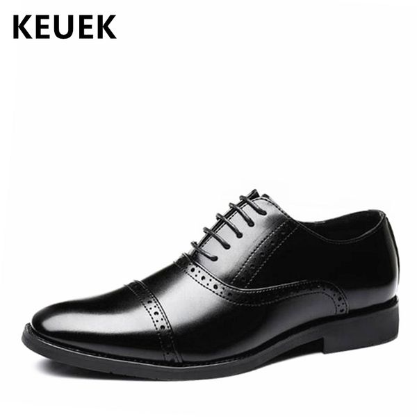 

british style fashion men dress shoes luxury oxford shoes male flats casual leather brogue office business 02c, Black