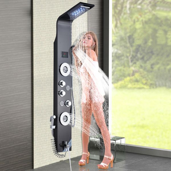 

led light shower panel waterfall rain shower faucet massage jets tub shower column mixer tap