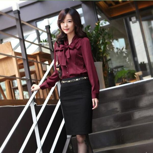 

clobee 2020 social autumn white bow office blouses plus size blouses for women 2xl 3xl 4xl blusas ladies work slim a470