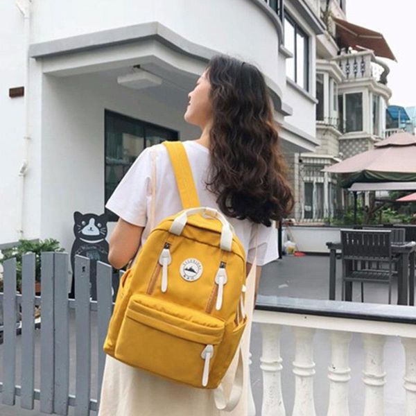 

school bag travel backpack vertical zipper female waterproof nylon teenage outdoor sports college style ring buckle