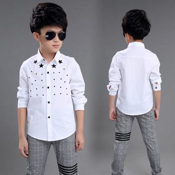 

2019 autumn children clothes boys shirts star print long sleeve turn-down collar boy shirts for boys big kids causal, White;black