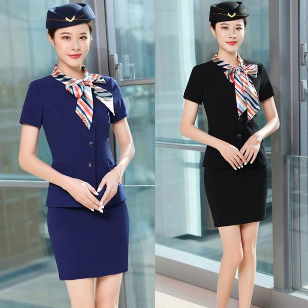 

formal blazer women business suits with skirt and jacket sets attendants beauty salon work wear office uniform styles, White;black