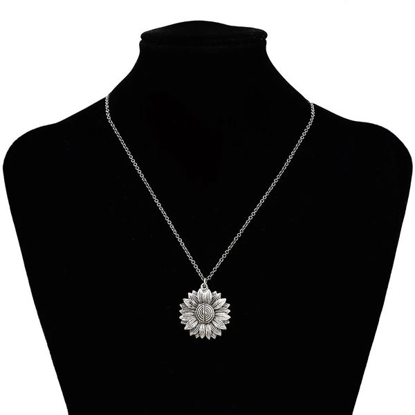 

sunlight carved sunflower locket simple and elegant fashion cute necklace bride jewelry, Silver
