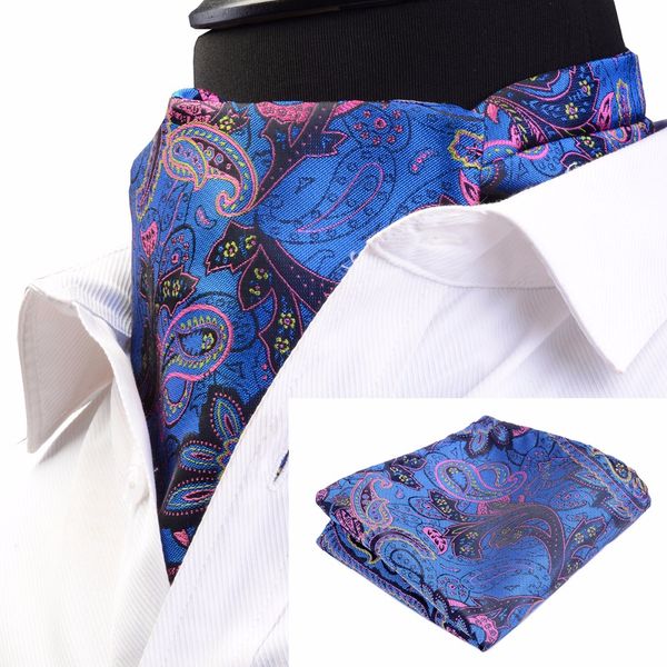 

gusleson fashion brand men handkerchief cravat set silk paisley pattern gentlemen dots tie wedding ascot bowtie tuxedo, Blue;purple