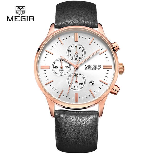 

new arrivals time-limited fashion designers wristwatches waterproof leather strap megir brand new mens leather watch ing, Slivery;brown