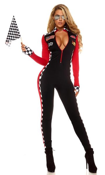 Mulheres Sexy Racer Girl Jumpsuit Racing Corrida Corrente do motorista de carro