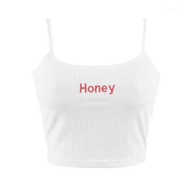 

shirt strap tube vest tanks summer women 3d cute letter printed camis honey printed slim vest short, White