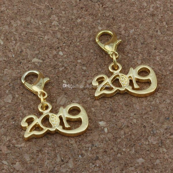 

100pcs lots " 2019 " charm pendants clasp european lobster trigger clip on beads jewelry diy 18.5x 28.5mm a-376b, Bronze;silver