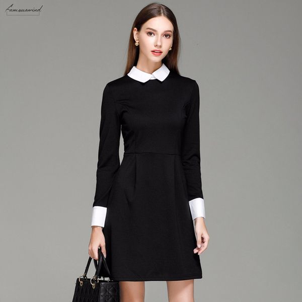 

fashion autumn womens dress winter elegant casual slim peter pan collar long sleeve black for women, Black;gray