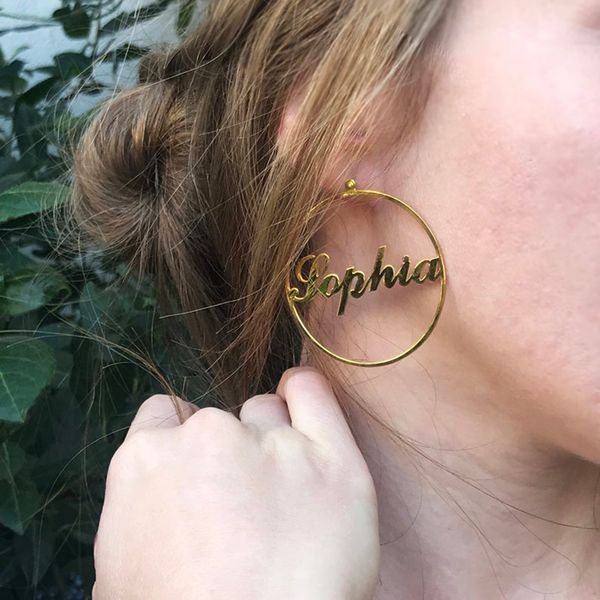 

name earrings personalized large hoop earrings name gold hoop earring custom earrings christmas gift for mom girl, Golden;silver