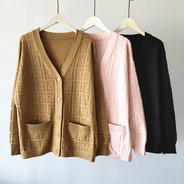 

1121 2019 autumn sweater long sleeve v neck cardigan letter brand same style prom fashion luxury womens clothes yiduo, White;black