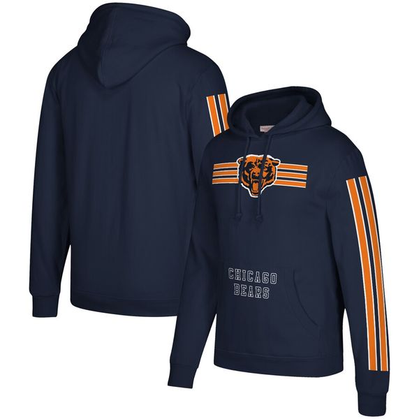 

men chicago bears mitchell & ness three stripe pullover nfl hoodie - navy, Blue;black