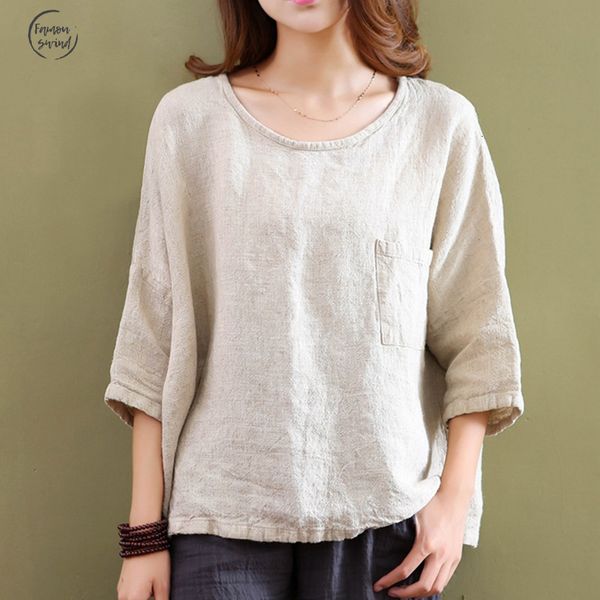 

2019 весна рубашки новые женщины t оригинальный half katoen льняной o шеи mouw сыпучие вскользь высокого качества сумки vintage, White