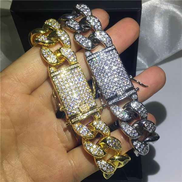 

male hiphop bracelet white gold filled 5a zircon party anniversary bracelets for men fashion rock jewerly, Golden;silver