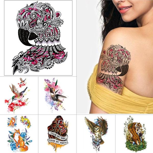 

temporary tattoos color waterproof fake tattoo peacock tiger lion snake animal stickers bird flower watercolor