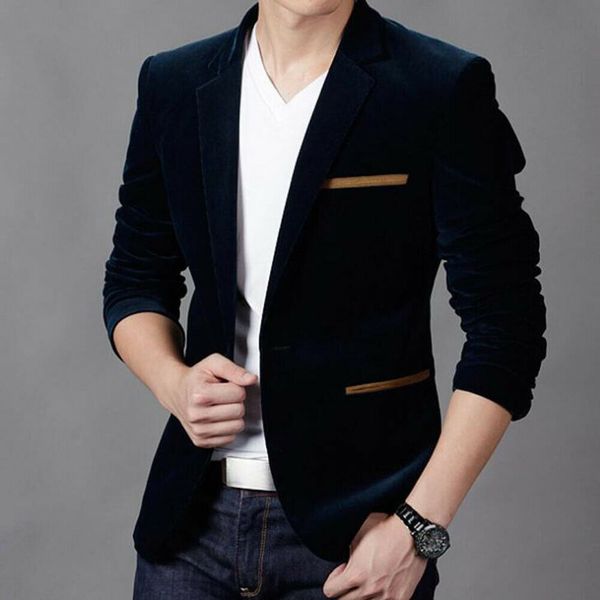 

fashion stylish new jacket formal one button suit velvet men's business blazer fit wedding button slim coat, White;black