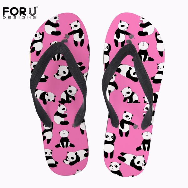 

forudesigns flip flops women casual summer women's house slippers cute animal panda pattern female beach slip-on shoes flip flop, Black