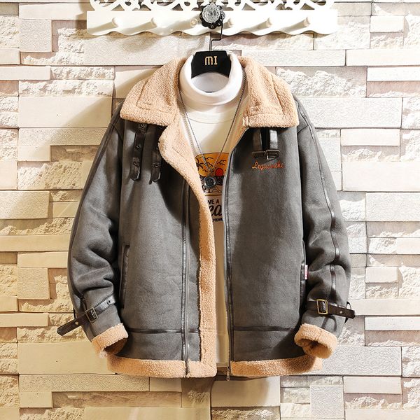 

parka men japan/korean style lambs wool thicken warm plus size mens plush coat outdoor fashion cashmere winter men jacket, Black