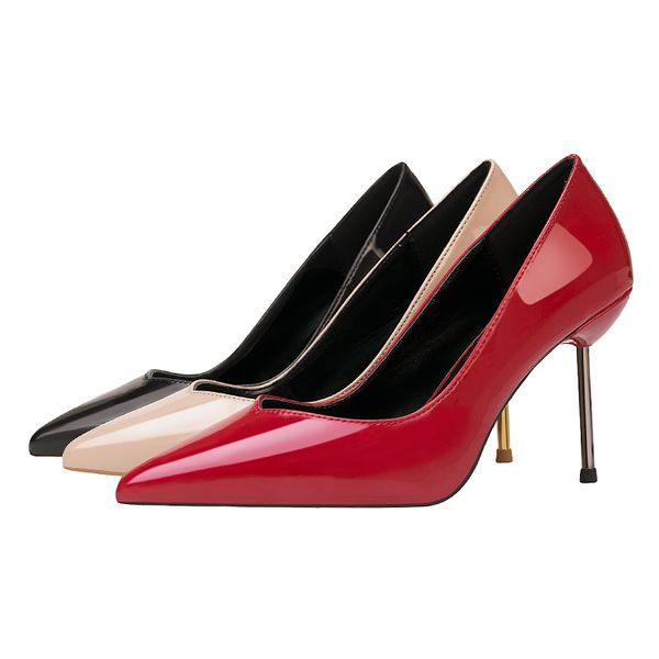 

new red super net high heels, thin heels, pointed lacquer leather waterproof platform women's shoes