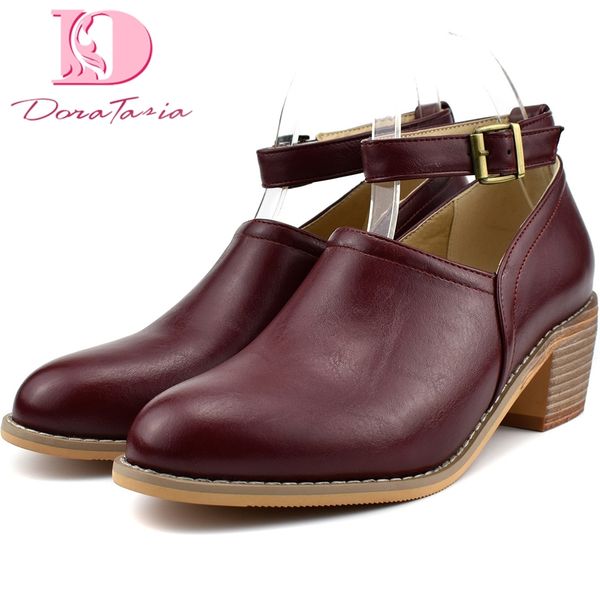 

doratasia 2020 new design plus size 34-48 mix color buckle strap shoes woman pumps female chunky heels lady pumps female, Black