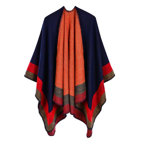 

ladies' shawl jacquard warm cape cloak autumn winter scarf women long thick cloak 51*59 inch, Blue;gray