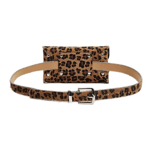 

fashion women leopard pu leather belt bag belt bag mobile wallet with hanging ring