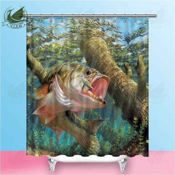 Shower Curtains Large Mouth Bass Fish Decor In Ocean Bathroom