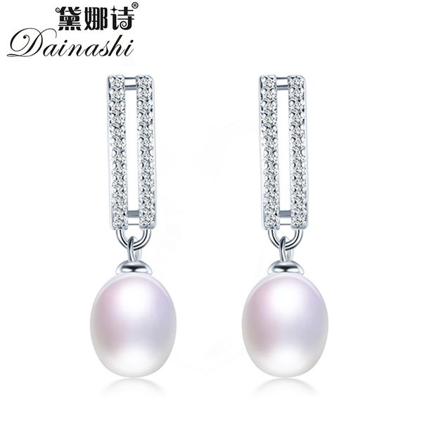 

dainashi 925 sterling silver zircon fashion earrings for women 100% genuine freshwater cultured pearl drop earrings, Golden;silver