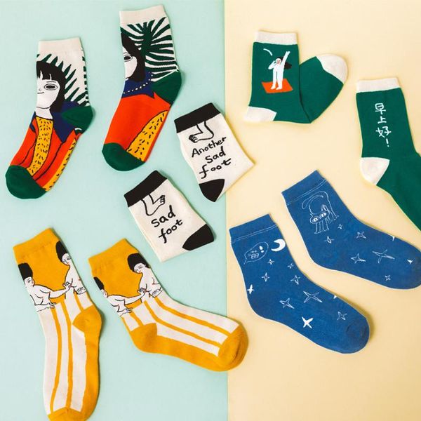 

funny series of girls in the tube ins tide socks student socks four seasons cotton 2020 comfortable japanese new letters, Black;white