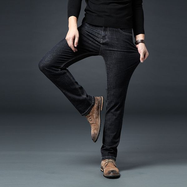 

spring and autumn new men's cotton washed jeans business gentleman trend straight stretched slim trousers, Blue