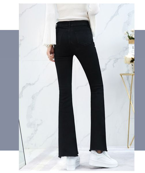 

deep black burrs tassel flared trousers jeans female autumn new fund, Blue