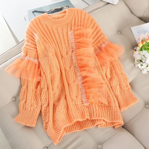 

women's sweaters autumn loose crazy pullover casual women sweater patchwork lace o neck long sleeve winter sueter mujer, White;black