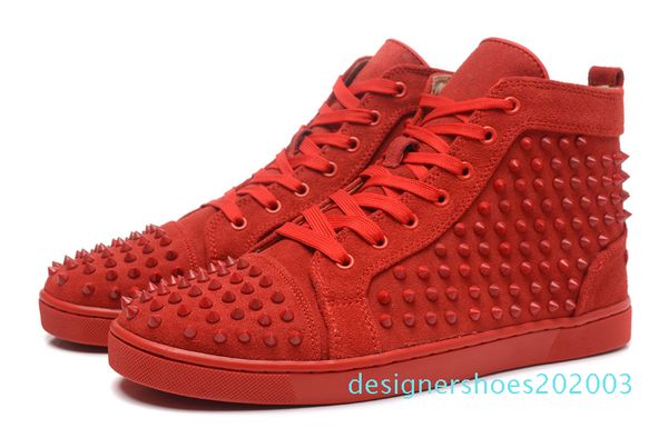 

men&women high-end custom genuine leather white rivet casual shoes high club designer red bottom sneakers size 36-46 d03, Black
