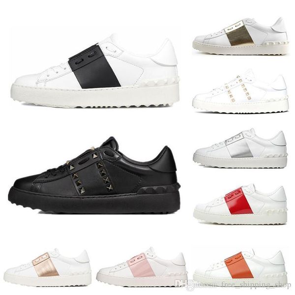 

2020 fashion mens women casual shoes white black women leather designer shoes open low sports sneakers size 35-45