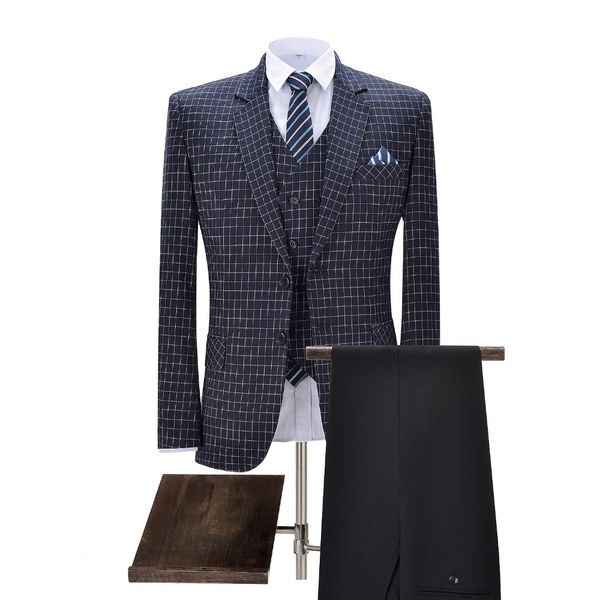 

suit mens 3 pieces business suits groom retro noble plaid wool tuxedos for formal wedding (blazer+pants+vest, White;black