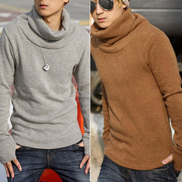 

new winter men's thick beijirong warm fluffy sweater knit turtleneck backing korean male, White;black