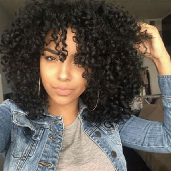 

fluffy small curl explosion head #1b burgundy afro synthetic wigs for black women