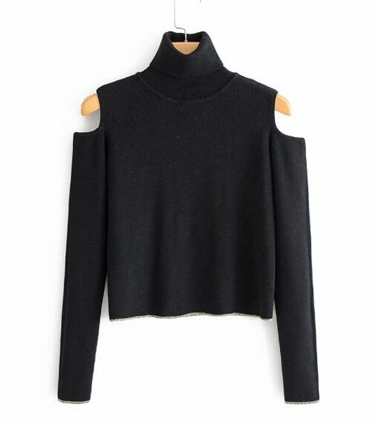 

women turtleneck black sweater women clothing pullovers off shoulder 3/4 sleeve short style solid knitted, White;black