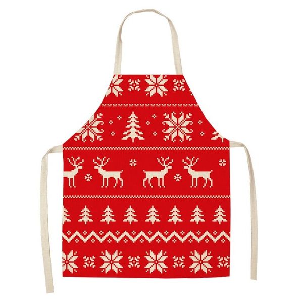 

1 pcs christmas apron for women green lattice pattern christmas tree deer home cotton linen sleeveless apron cooking baking bib