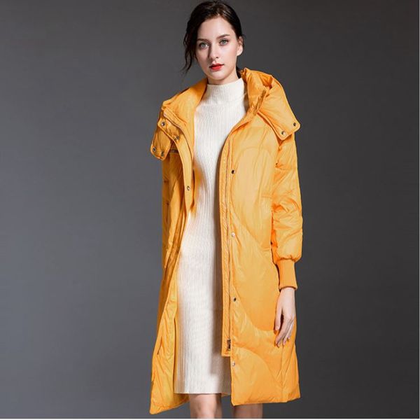 

long female down jackets new style women winter hooded clothes warm ladies plus size duck down coats yellow tide thick overcoats, Black