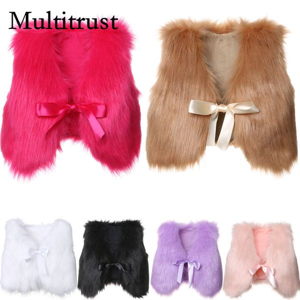 

2019 multitrust autumn new baby girl faux fur vest waistcoat kid warm winter jacket outwear solid fashion coat, Blue;gray