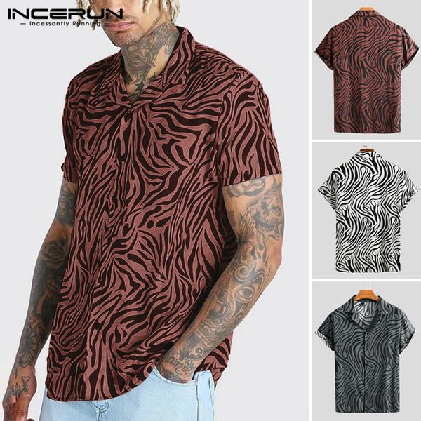 

incerun 2020 мужчины leopard печатных рубашка с коротким рукавом turn down воротник рубашки вскользь кнопки сыпучие блуза человек chic гавай, White;black